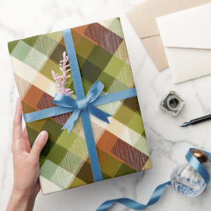 Papier Cadeau Motif carreaux à plaid vert marron vintage