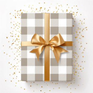 Papier Cadeau Motif carreaux beige taupe blanc