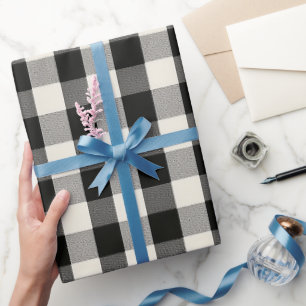 Papier Cadeau Motif carreaux gingham noir et blanc minimal moder