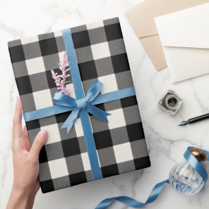 Papier Cadeau Motif carreaux gingham noir et blanc minimal moder