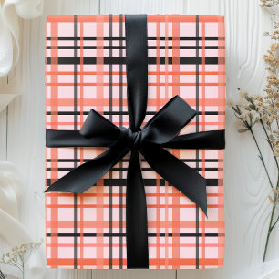 Papier Cadeau Motif carreaux Halloween en rose, orange et noir