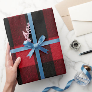 Papier Cadeau Motif carreaux rouge cramoisi rustique classique
