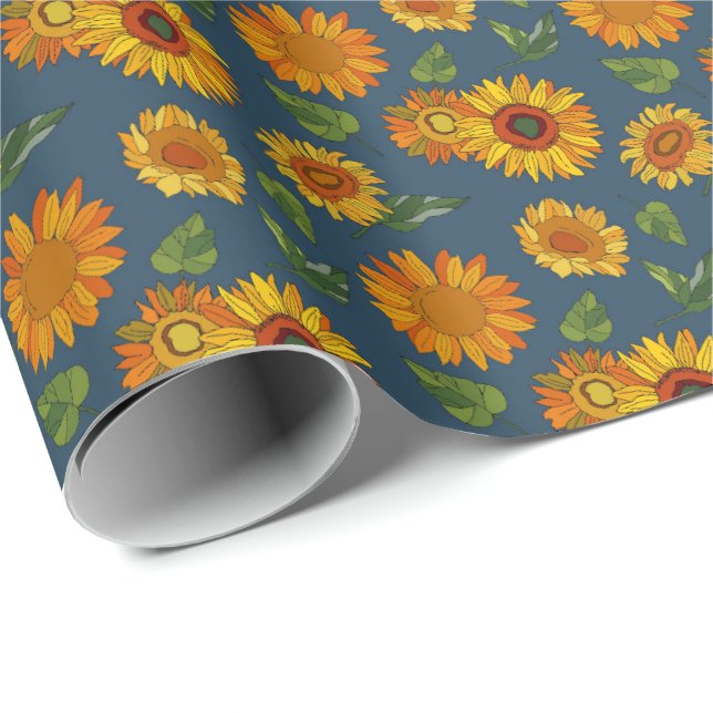 Papier Cadeau motif carrelé de tournesol de campagne mignon  (Coin rond)