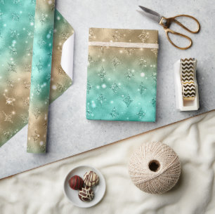 Papier Cadeau Motif céleste pailleté ombré vert et or