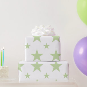 Papier Cadeau Motif Céleste Pastel Vert Étoiles Printemps
