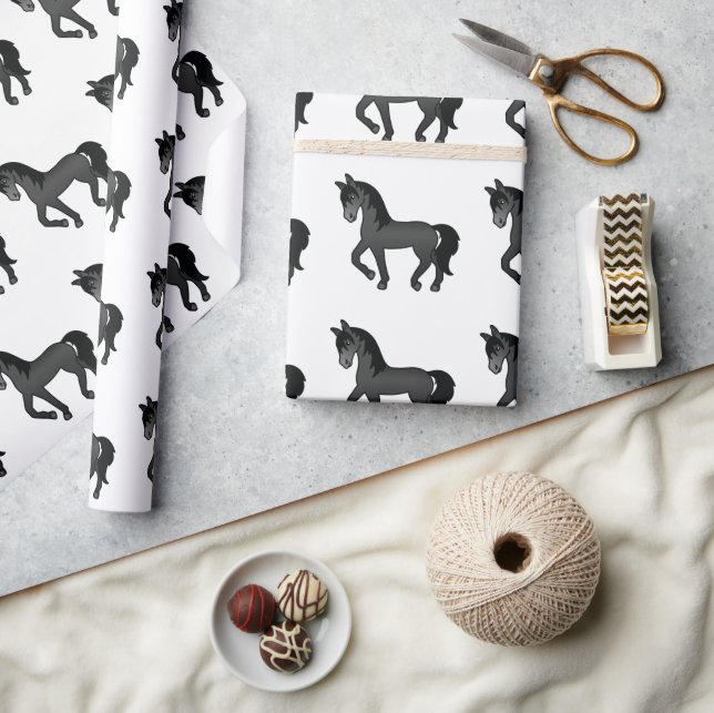 Papier Cadeau Motif Cheval Trotting Cartoon noir (Artisanat)