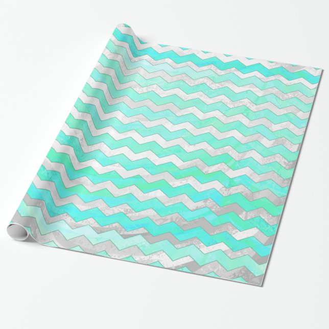 Papier Cadeau Motif Chevron bleu crème à la menthe (Déroulé)