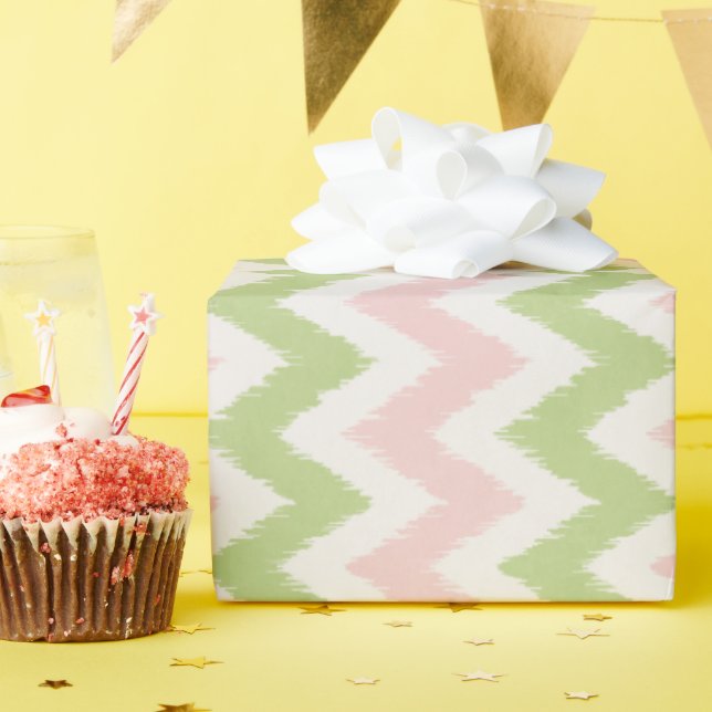 Papier Cadeau Motif chevron géométrique rose et vert chic (Fête d'anniversaire)