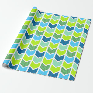Papier Cadeau Motif Chevron moderne vert et bleu géométrique