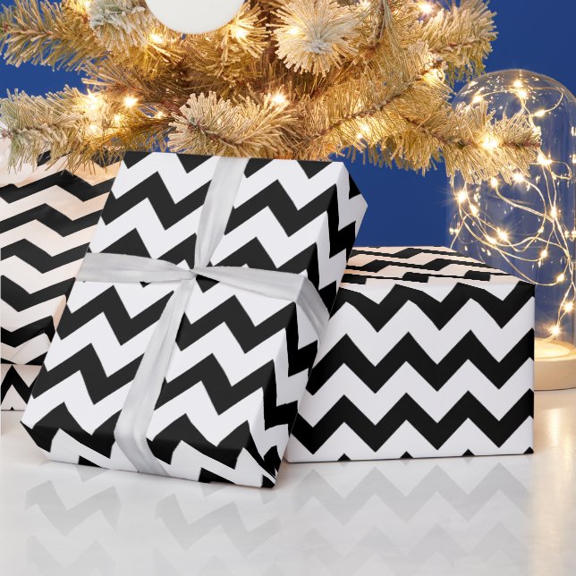 Papier Cadeau Motif Chevron noir et blanc simple (Vacances)