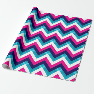 Papier Cadeau Motif Chevron rose et bleu géométrique
