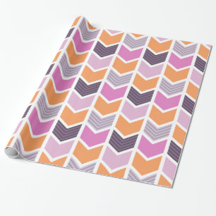 Papier Cadeau Motif Chevron rouge orange rose