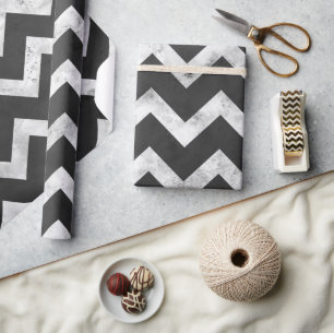 Papier Cadeau Motif chevron rustique noir et blanc