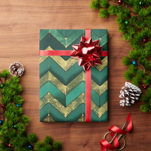Papier Cadeau Motif Chevron Vert Or Élégant