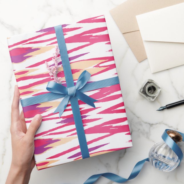 Papier Cadeau Motif chic abstrait couleur rose ikat (Cadeaux)