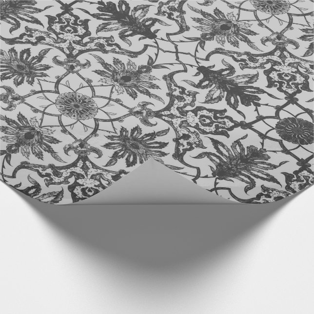 Papier Cadeau Motif chinois Art nouveau - gris argenté (Coin)