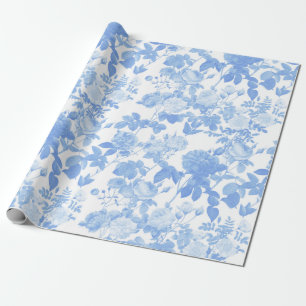 Papier Cadeau Motif Chinoiserie Français Roses Florales Bleu Bla