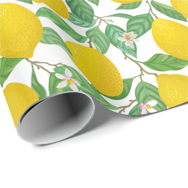 Papier Cadeau Motif citron blanc jaune (Coin rond)