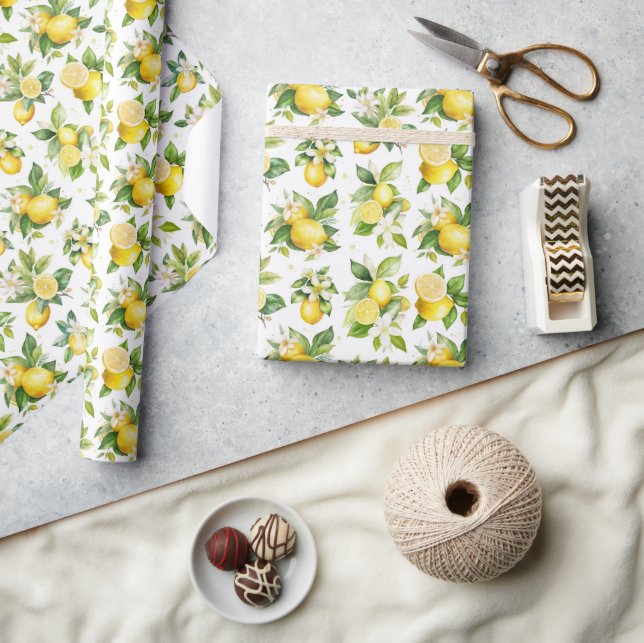 Papier Cadeau Motif citron, Fleurs de citron, Feuilles, Citrus (Artisanat)