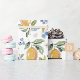 Papier Cadeau Motif Citron & Myrtille Aquarelle