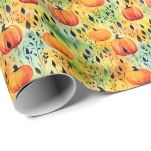 Papier Cadeau Motif Citrouille d'aquarelle