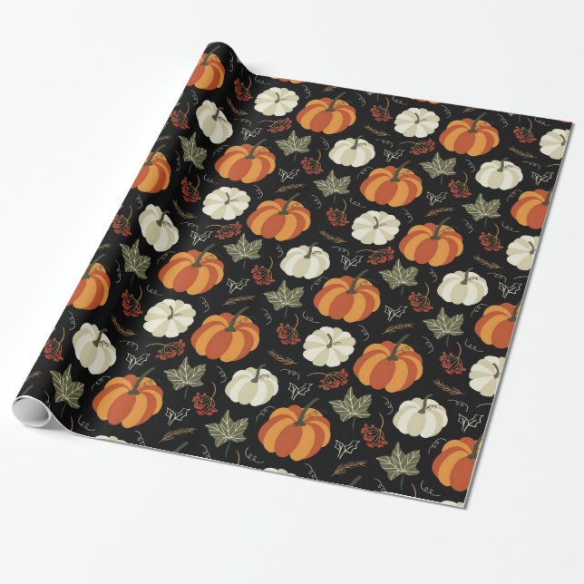 Papier Cadeau Motif Citrouille d'automne (Déroulé)