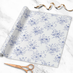 Papier Cadeau Motif Classique Fleurs Bleues Toile de Jouy bleu f