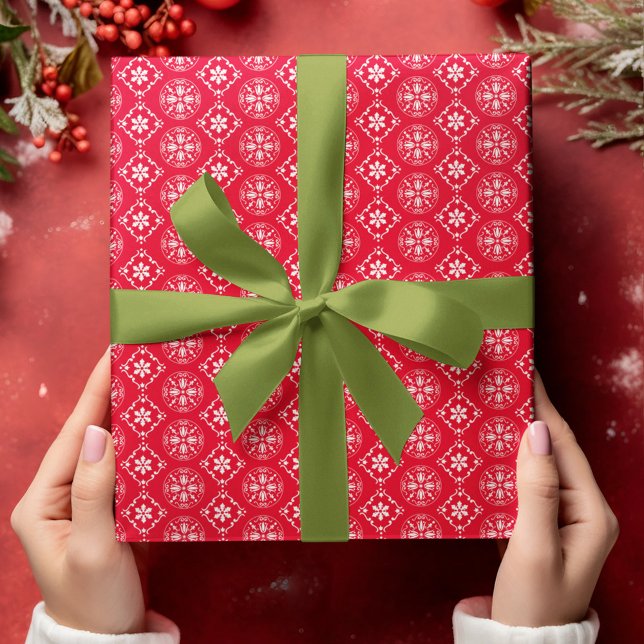 Papier Cadeau Motif classique rouge et blanc de flocon de neige (Simple red and white red patterned wrapping paper. )