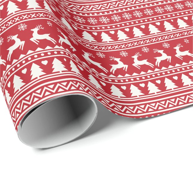 Papier Cadeau Motif classique scandinave de Noël (Coin rond)