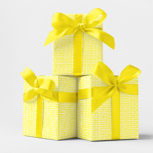 Papier Cadeau Motif clé grec jaune et blanc vif
