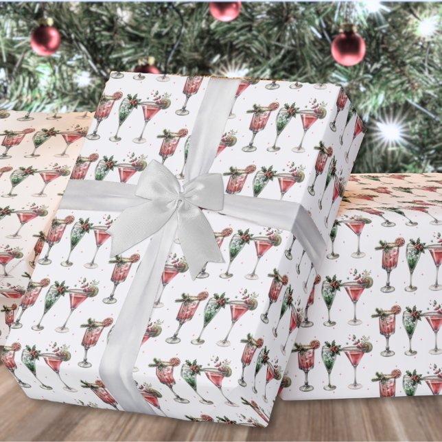 Papier Cadeau Motif Cocktail de Noël (Cute Christmas Cocktail Pattern Wrapping Paper )