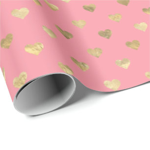 Papier Cadeau Motif Coeurs or rose mignonne 