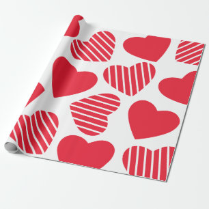 Papier Cadeau Motif Coeurs rouges mignons sur blanc