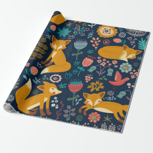 Papier Cadeau Motif coloré avec un renard, motif, forêt, chute