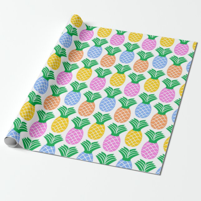 Papier Cadeau Motif coloré branché à ananas (Déroulé)