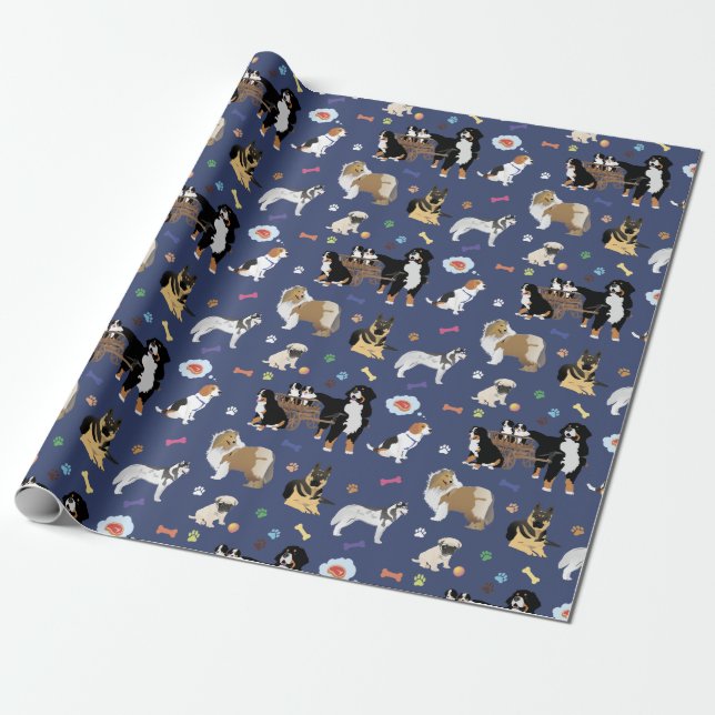 Papier Cadeau Motif coloré de chien (Déroulé)