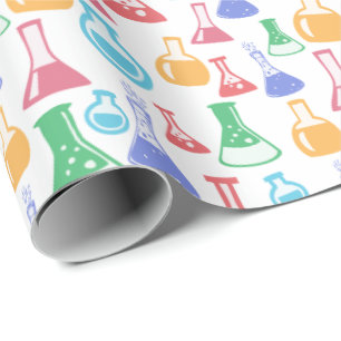 Papier Cadeau Motif coloré de flacons de chimie