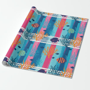 Papier Cadeau Motif Coloré de la Vie Marine Côtière (11)
