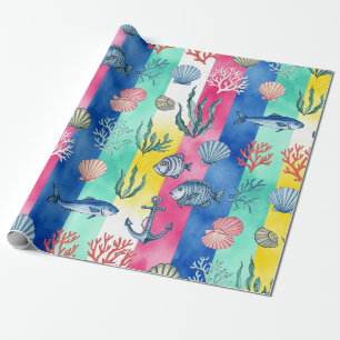 Papier Cadeau Motif Coloré de la Vie Marine Côtière (6)
