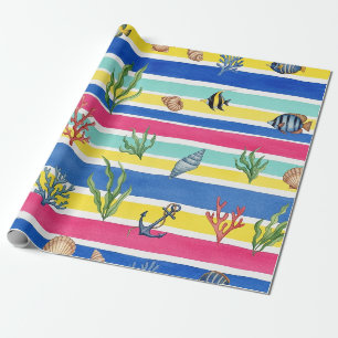 Papier Cadeau Motif Coloré de la Vie Marine Côtière (7)