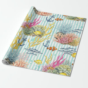 Papier Cadeau Motif Coloré de la Vie Marine Côtière (8)
