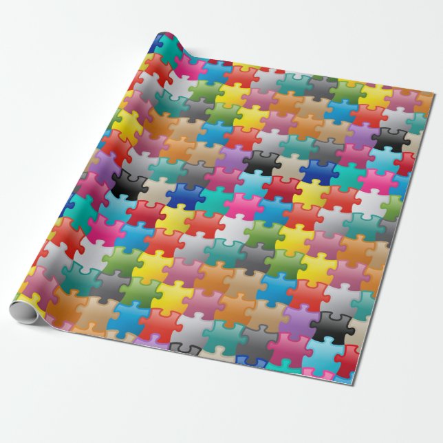 Papier Cadeau Motif coloré de puzzle (Déroulé)