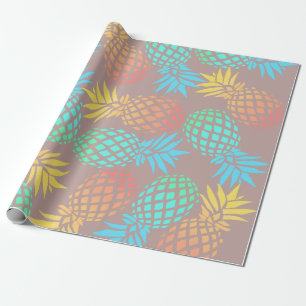 Papier Cadeau motif coloré tropical d'ananas d'été élégant