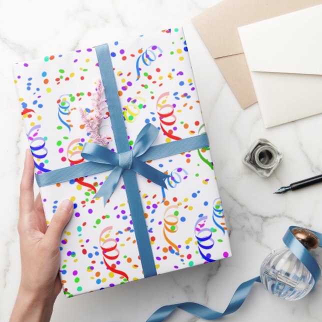 Papier Cadeau Motif Confetti et Streamers colorés (Cadeaux)