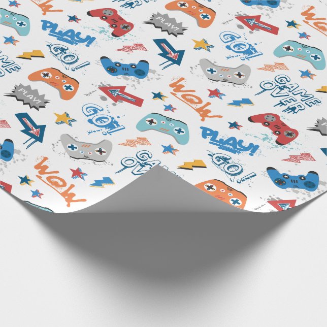 Papier Cadeau motif contrôleur cool avec texte pour les joueurs (Coin)