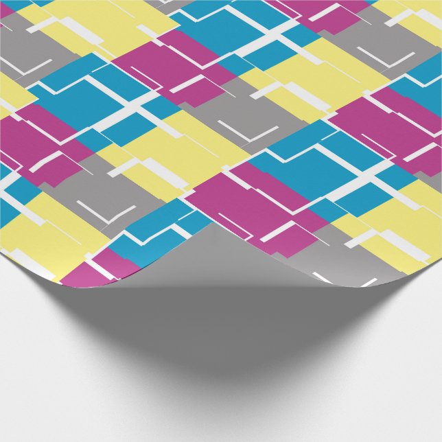 Papier Cadeau Motif cool violet bleu jaune gris (Coin)