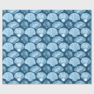 Papier Cadeau Motif Coquillage de Mer Bleu