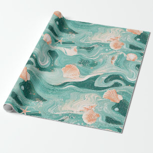 Papier Cadeau Motif Coquillages et Vagues Océaniques (6)