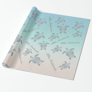 Papier Cadeau Motif côtier des tortues de mer turquoise en arge