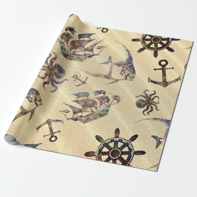 Papier Cadeau Motif côtier sur le sable (Déroulé)